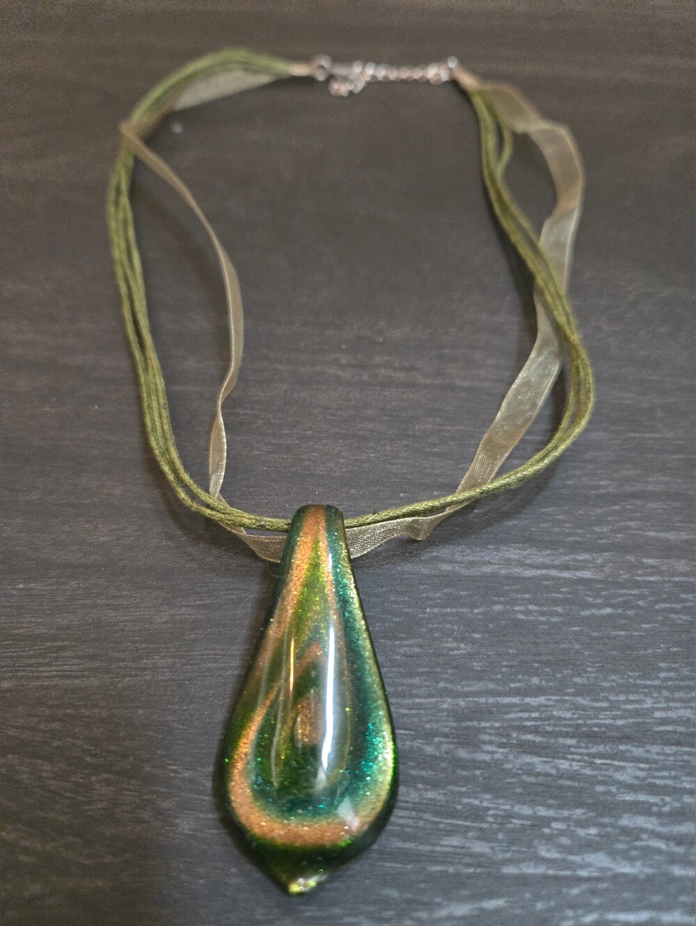 Green Iridescent Teardrop Pendant Necklace - Unbranded